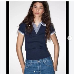 Zara Blue Checkered Shirt with Navy Detail